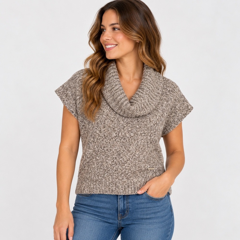 MICHAEL Michael Kors Cowl Neck Sweater Womens S Brown Marled Dolman Boxy Knit